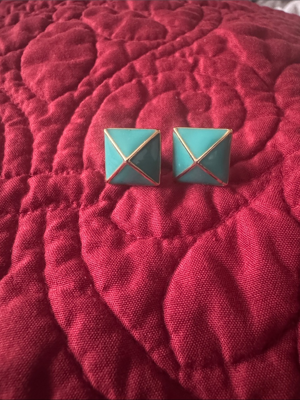 kate spade Turquoise and Gold Pyramid Stud Earrings